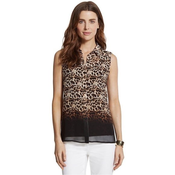 Chico’s Sheer Sleeveless Animal Print Button Down Blouse - Picture 3 of 9